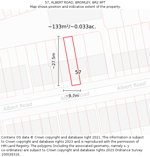 57, ALBERT ROAD, BROMLEY, BR2 9PT: Plot and title map