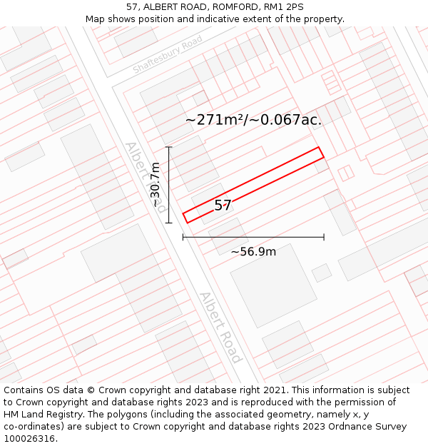 57, ALBERT ROAD, ROMFORD, RM1 2PS: Plot and title map