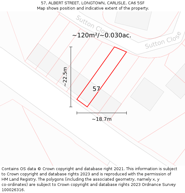 57, ALBERT STREET, LONGTOWN, CARLISLE, CA6 5SF: Plot and title map