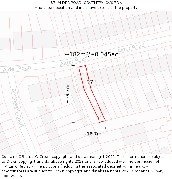 57, ALDER ROAD, COVENTRY, CV6 7DN: Plot and title map
