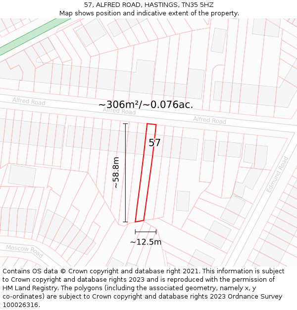57, ALFRED ROAD, HASTINGS, TN35 5HZ: Plot and title map