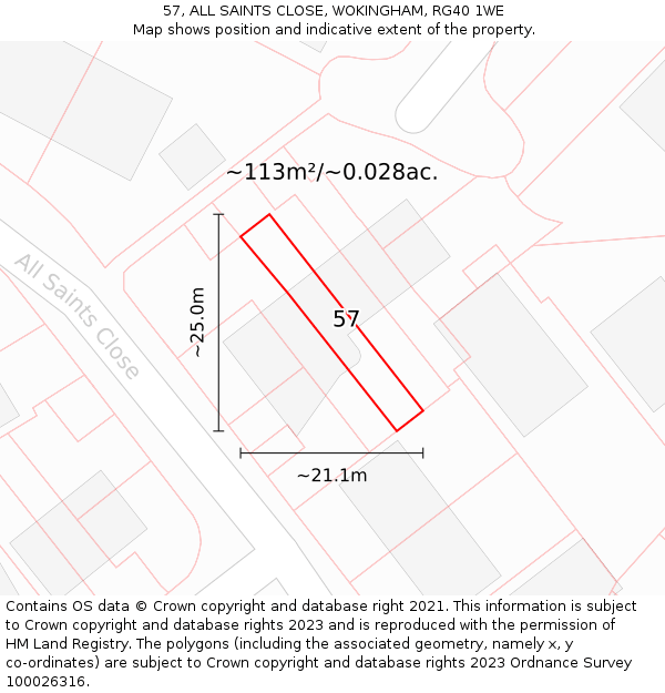 57, ALL SAINTS CLOSE, WOKINGHAM, RG40 1WE: Plot and title map