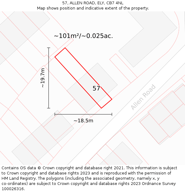 57, ALLEN ROAD, ELY, CB7 4NL: Plot and title map