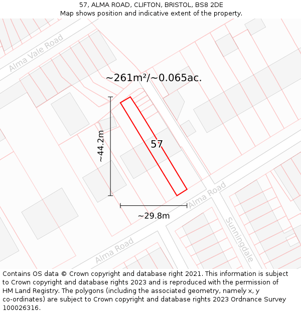 57, ALMA ROAD, CLIFTON, BRISTOL, BS8 2DE: Plot and title map