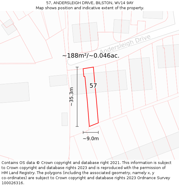57, ANDERSLEIGH DRIVE, BILSTON, WV14 9AY: Plot and title map