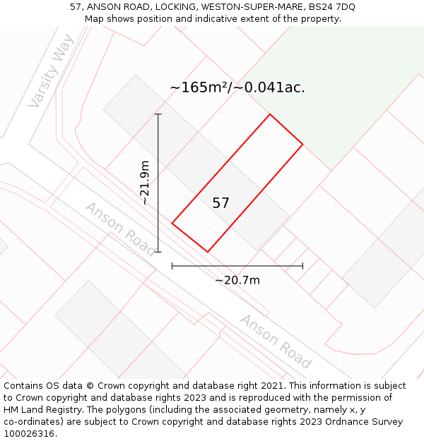 57, ANSON ROAD, LOCKING, WESTON-SUPER-MARE, BS24 7DQ: Plot and title map