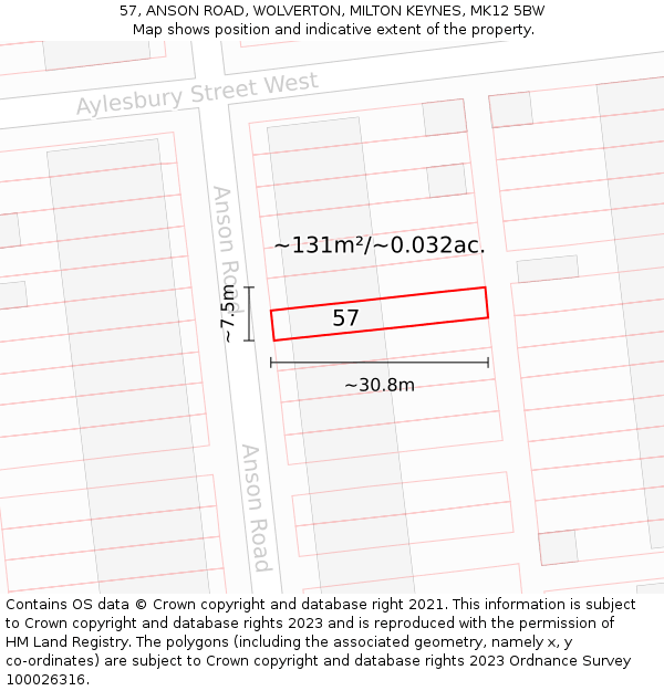 57, ANSON ROAD, WOLVERTON, MILTON KEYNES, MK12 5BW: Plot and title map