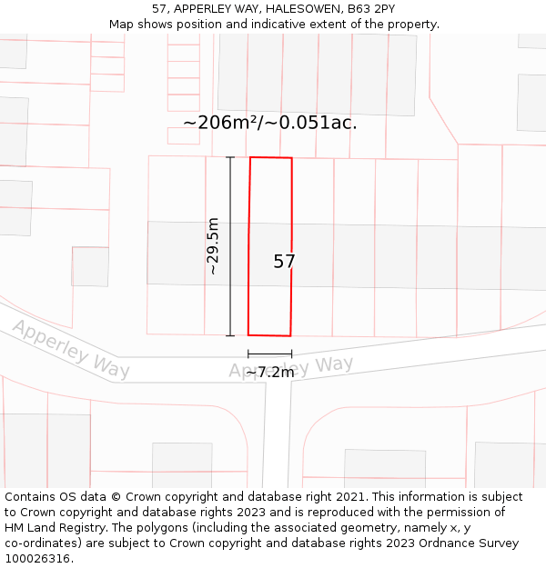 57, APPERLEY WAY, HALESOWEN, B63 2PY: Plot and title map