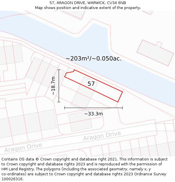 57, ARAGON DRIVE, WARWICK, CV34 6NB: Plot and title map