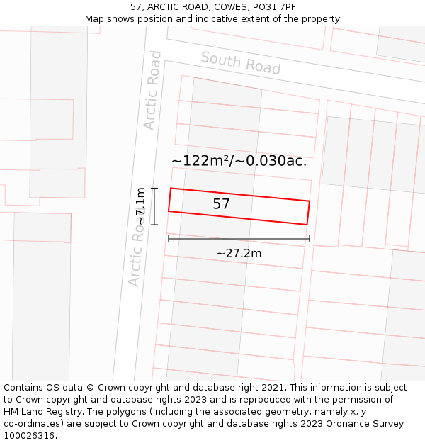 57, ARCTIC ROAD, COWES, PO31 7PF: Plot and title map