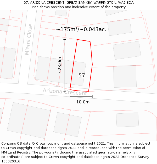 57, ARIZONA CRESCENT, GREAT SANKEY, WARRINGTON, WA5 8DA: Plot and title map