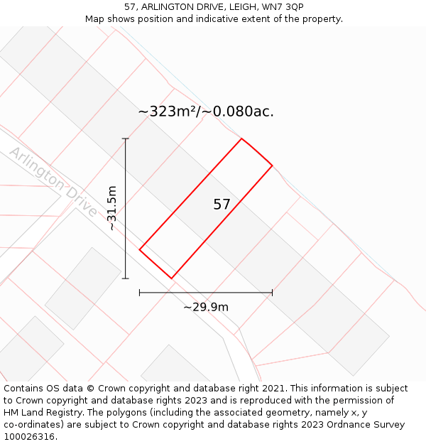 57, ARLINGTON DRIVE, LEIGH, WN7 3QP: Plot and title map