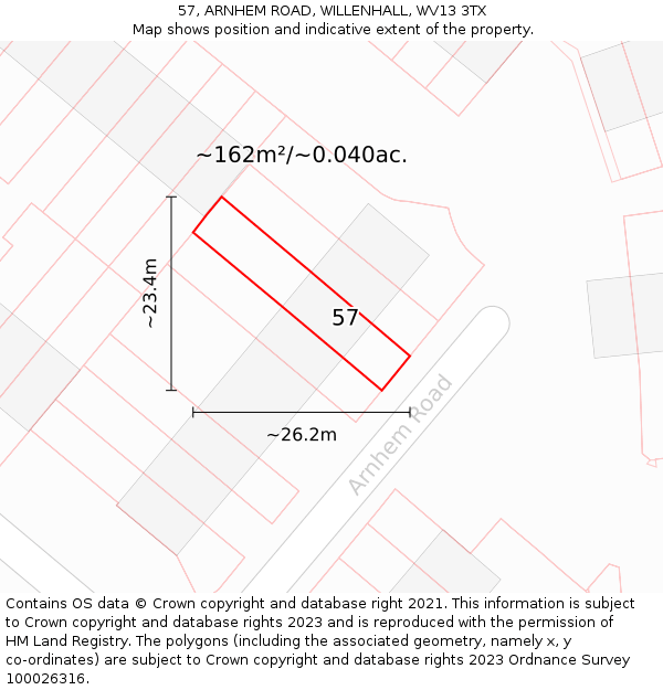 57, ARNHEM ROAD, WILLENHALL, WV13 3TX: Plot and title map