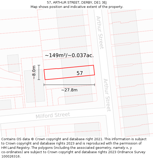 57, ARTHUR STREET, DERBY, DE1 3EJ: Plot and title map