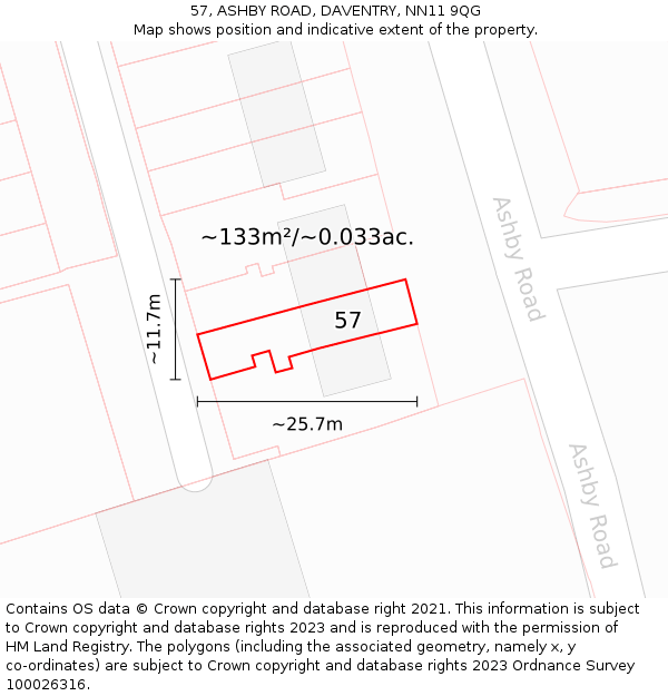 57, ASHBY ROAD, DAVENTRY, NN11 9QG: Plot and title map