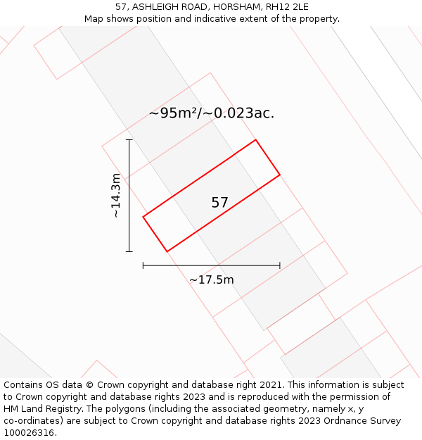 57, ASHLEIGH ROAD, HORSHAM, RH12 2LE: Plot and title map
