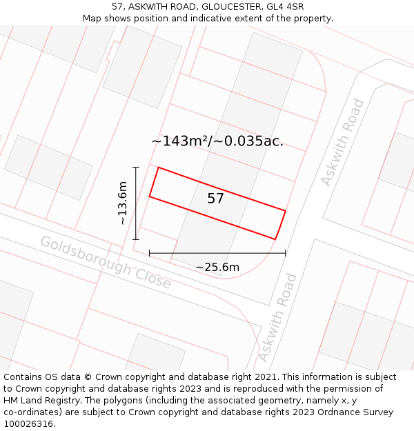 57, ASKWITH ROAD, GLOUCESTER, GL4 4SR: Plot and title map