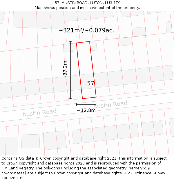 57, AUSTIN ROAD, LUTON, LU3 1TY: Plot and title map
