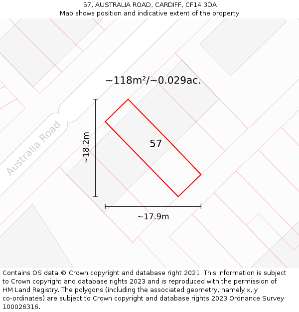 57, AUSTRALIA ROAD, CARDIFF, CF14 3DA: Plot and title map