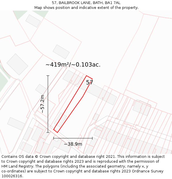 57, BAILBROOK LANE, BATH, BA1 7AL: Plot and title map