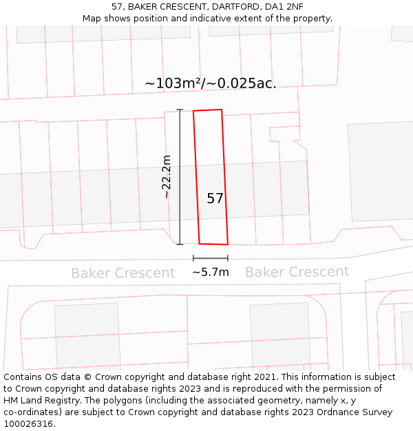 57, BAKER CRESCENT, DARTFORD, DA1 2NF: Plot and title map