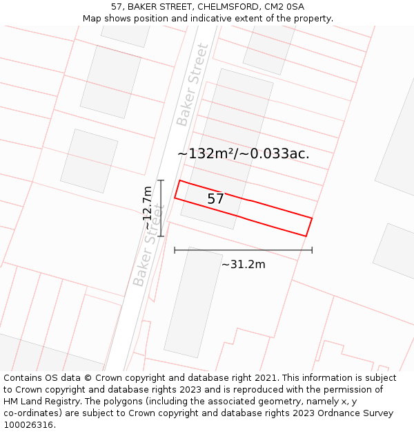 57, BAKER STREET, CHELMSFORD, CM2 0SA: Plot and title map