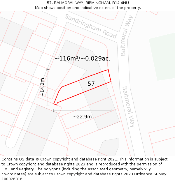 57, BALMORAL WAY, BIRMINGHAM, B14 4NU: Plot and title map