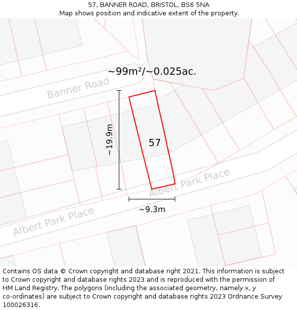 57, BANNER ROAD, BRISTOL, BS6 5NA: Plot and title map