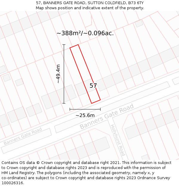57, BANNERS GATE ROAD, SUTTON COLDFIELD, B73 6TY: Plot and title map