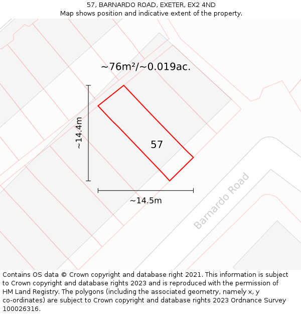 57, BARNARDO ROAD, EXETER, EX2 4ND: Plot and title map
