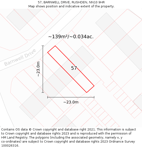 57, BARNWELL DRIVE, RUSHDEN, NN10 9HR: Plot and title map