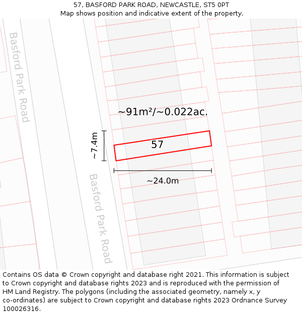 57, BASFORD PARK ROAD, NEWCASTLE, ST5 0PT: Plot and title map