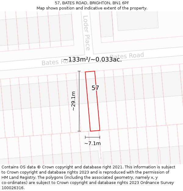57, BATES ROAD, BRIGHTON, BN1 6PF: Plot and title map