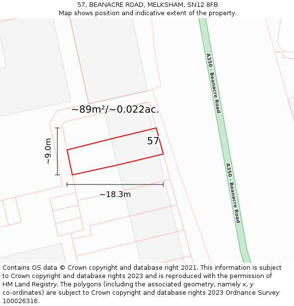 57, BEANACRE ROAD, MELKSHAM, SN12 8FB: Plot and title map