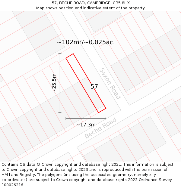 57, BECHE ROAD, CAMBRIDGE, CB5 8HX: Plot and title map