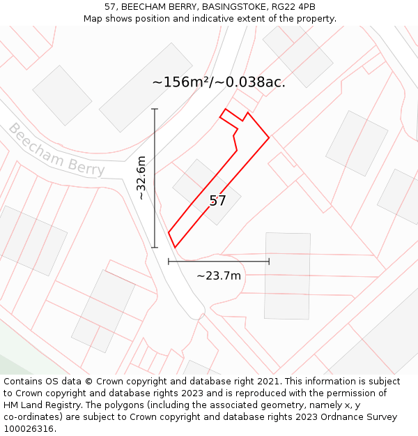 57, BEECHAM BERRY, BASINGSTOKE, RG22 4PB: Plot and title map