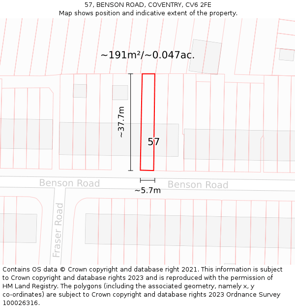 57, BENSON ROAD, COVENTRY, CV6 2FE: Plot and title map