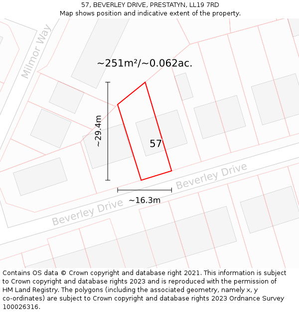 57, BEVERLEY DRIVE, PRESTATYN, LL19 7RD: Plot and title map