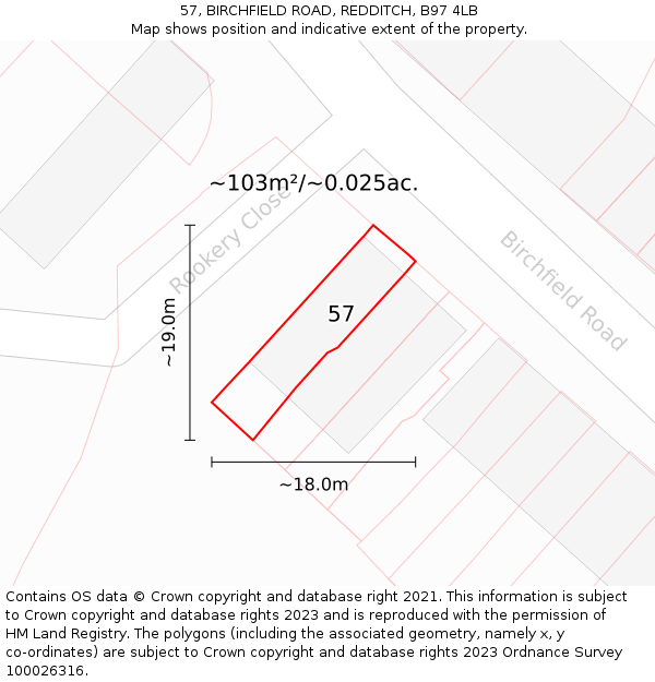 57, BIRCHFIELD ROAD, REDDITCH, B97 4LB: Plot and title map