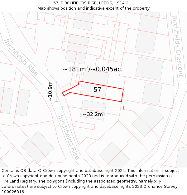57, BIRCHFIELDS RISE, LEEDS, LS14 2HU: Plot and title map