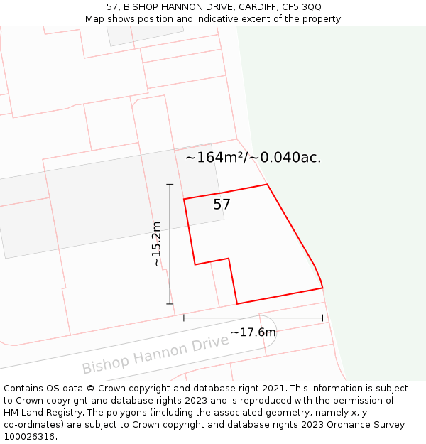 57, BISHOP HANNON DRIVE, CARDIFF, CF5 3QQ: Plot and title map