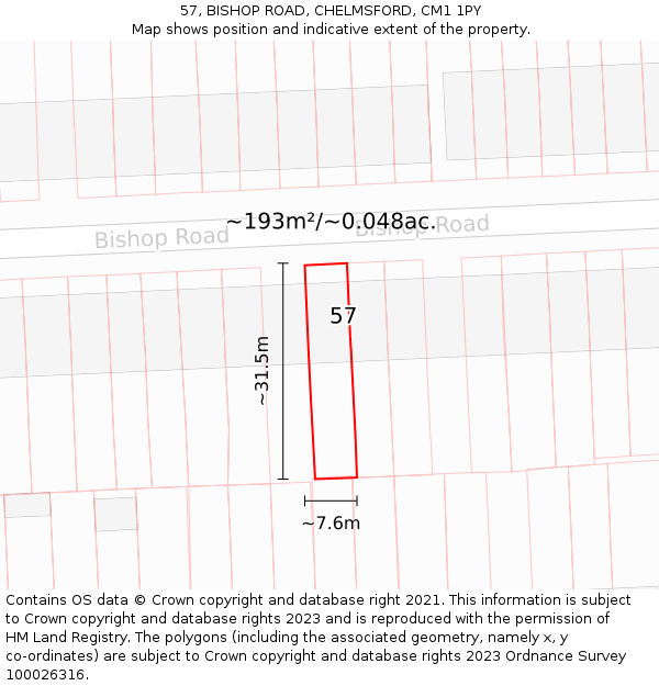 57, BISHOP ROAD, CHELMSFORD, CM1 1PY: Plot and title map