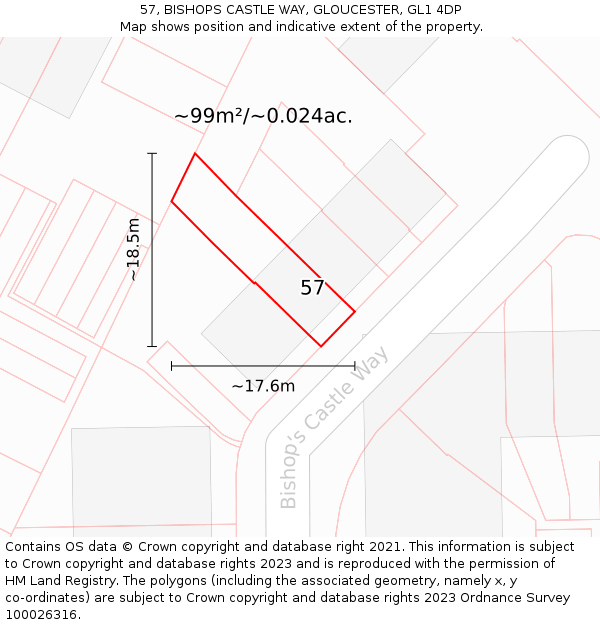 57, BISHOPS CASTLE WAY, GLOUCESTER, GL1 4DP: Plot and title map