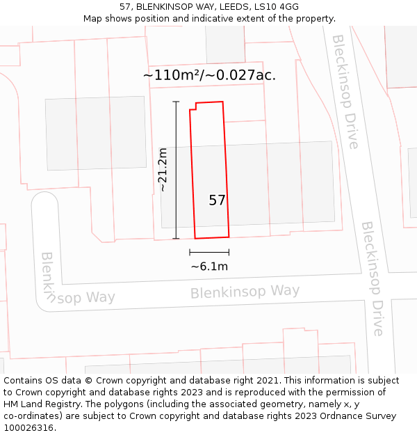 57, BLENKINSOP WAY, LEEDS, LS10 4GG: Plot and title map