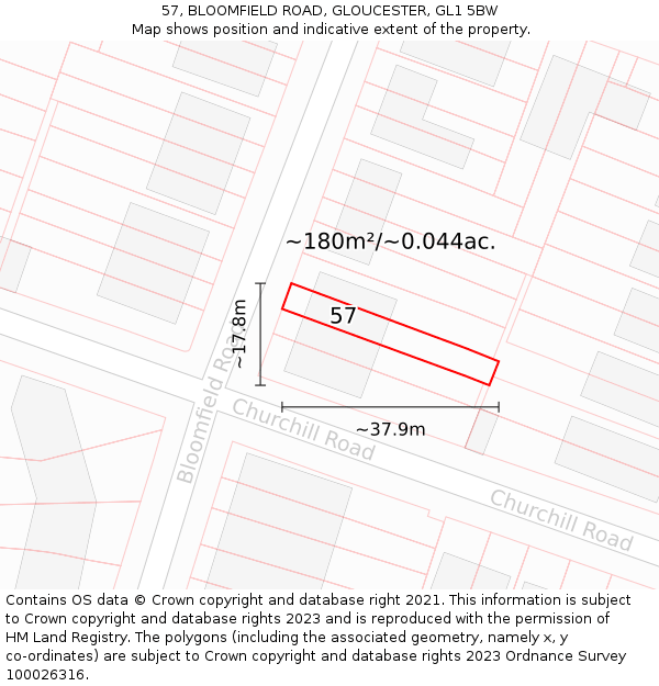 57, BLOOMFIELD ROAD, GLOUCESTER, GL1 5BW: Plot and title map