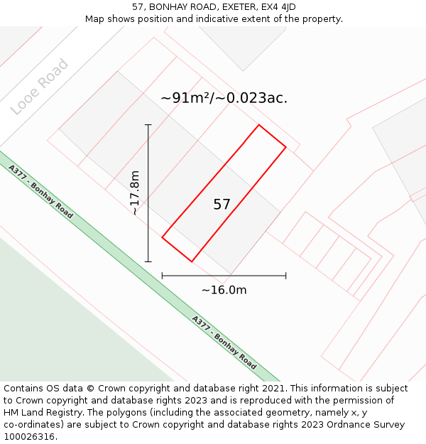 57, BONHAY ROAD, EXETER, EX4 4JD: Plot and title map