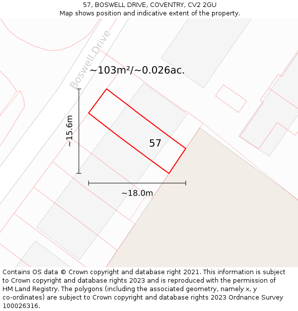 57, BOSWELL DRIVE, COVENTRY, CV2 2GU: Plot and title map