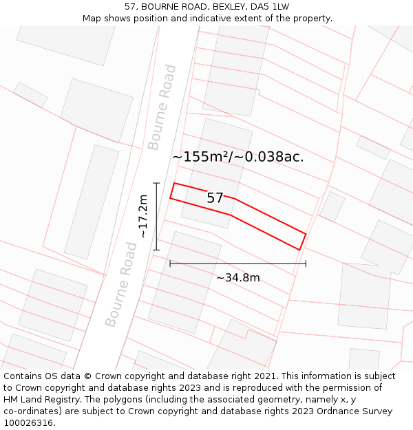57, BOURNE ROAD, BEXLEY, DA5 1LW: Plot and title map