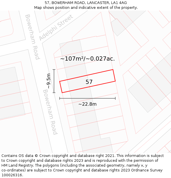 57, BOWERHAM ROAD, LANCASTER, LA1 4AG: Plot and title map