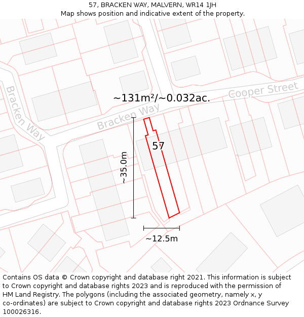 57, BRACKEN WAY, MALVERN, WR14 1JH: Plot and title map